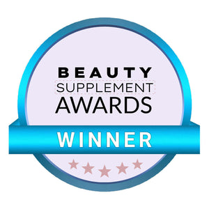 Beauty Supplement Awards Winner seal, showcasing excellence in beauty products and supplements.