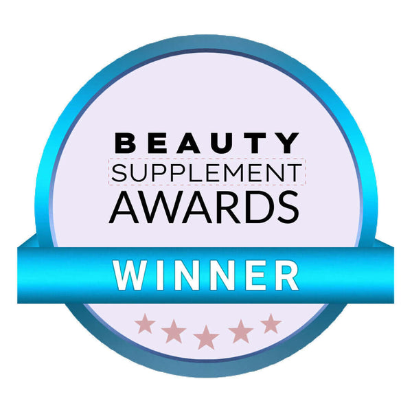 Beauty Supplement Awards Winner seal, showcasing excellence in beauty products and supplements.
