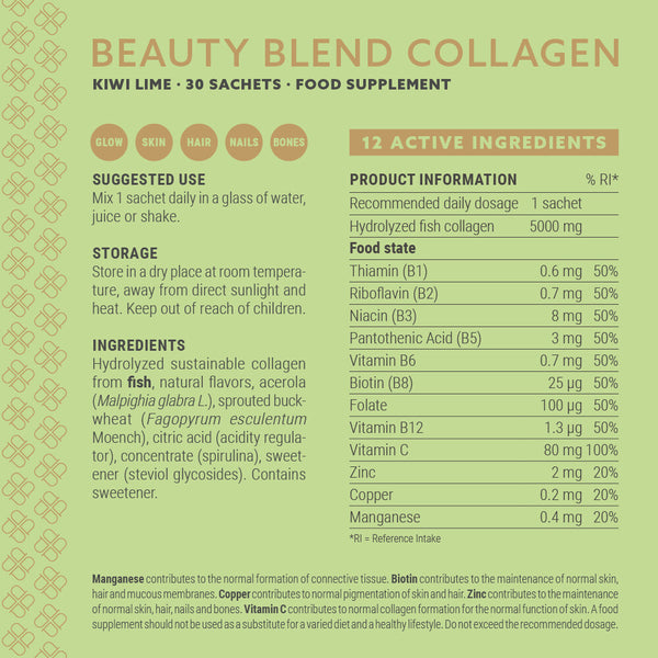 Plent Beauty Blend Collagen Kiwi Lime 30 day supply box - 30 Sachets